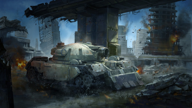 Обои картинки фото видео игры, battalion wars, город, фон, танк