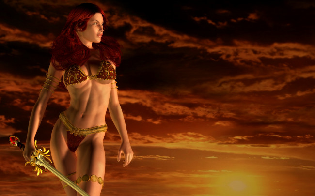 Обои картинки фото 3д графика, фантазия , fantasy, девушка, фон, униформа, меч