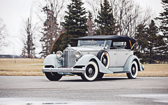 Обои картинки фото packard eight dual cowl sport phaeton 1934, автомобили, packard, ретро, машины, 1934, года, фаэтон, белый