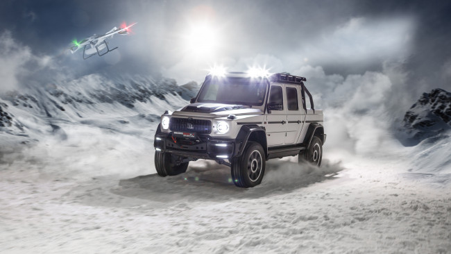 Обои картинки фото brabus 800 adventure xlp, автомобили, brabus, белый, горы, снег, дрон