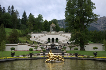 Картинка замок линдерхоф германия города фонтаны парк галерея ступени