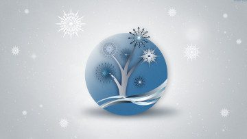 обоя векторная, графика, снежинки, дерево, шар
