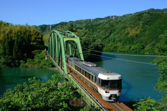 Картинка техника поезда мост река поезд
