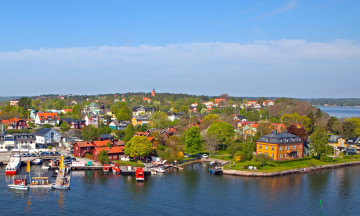 Картинка швеция vaxholm города панорамы дома река деревья