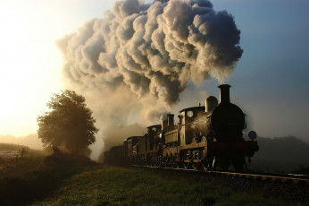 Картинка техника паровозы паровоз дым вагоны железная дорога природа