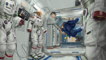 Картинка фэнтези космические+корабли +звездолеты +станции девушка полет фон скафандр