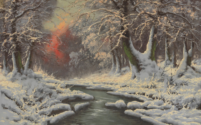 Обои картинки фото рисованное, живопись, winter, forest, laszlo, neogrady, зимний, лес, hungarian, painter, ласло, неогради, венгерский, живописец