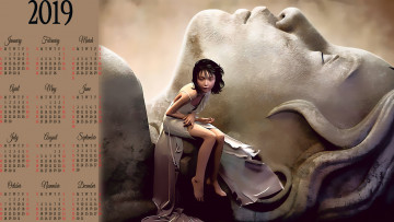 обоя календари, фэнтези, calendar, камень, скульптура, женщина, девушка, статуя, 2019