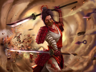 Картинка фэнтези девушки девушка фон кимоно меч