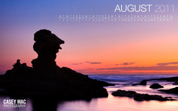 обоя календари, природа, закат, море, август, берег, скалы