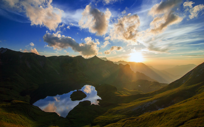 Обои картинки фото природа, восходы, закаты, озеро, восход, горы, germany, bavaria