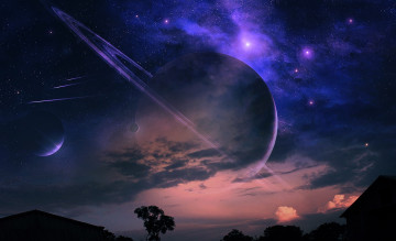 Картинка 3д графика atmosphere mood атмосфера настроения планеты звездное небо ночь облака туманность кольца метеоры