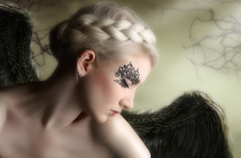 Картинка девушки -unsort+ креатив девушка ангел крылья волосы коса грусть серьга профиль