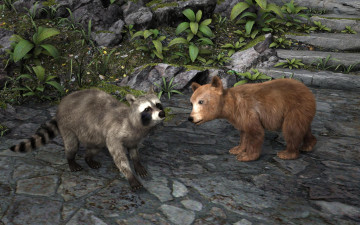 Картинка 3д+графика животные+ animals борсук медвежонок