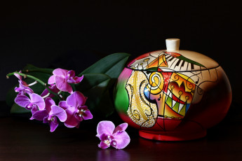 Картинка разное предметы+быта цветы рисунок ветка ваза натюрморт орхидея