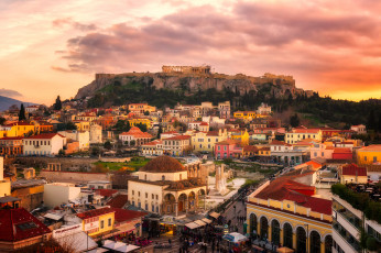 Картинка athens +monastiraki+evenings города афины+ греция панорама