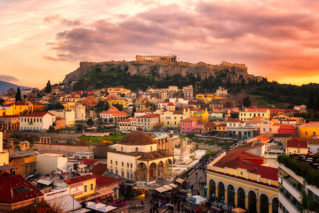 Обои картинки фото athens,  monastiraki evenings, города, афины , греция, панорама