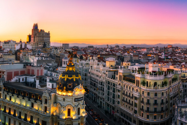 Обои картинки фото madrid,  sunset panorama, города, мадрид , испания, панорама