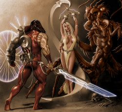 Картинка фэнтези красавицы+и+чудовища мужчина существо девушка меч
