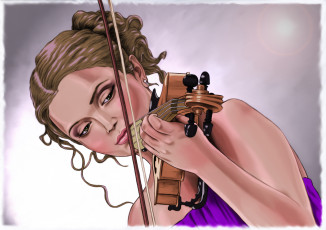 Картинка рисованное люди игра скрипка фон девушка