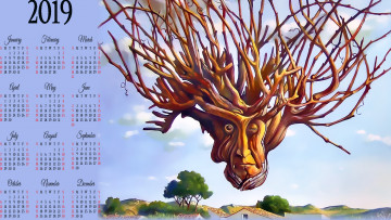 Картинка календари фэнтези ветки полет глаза существо 2019 calendar