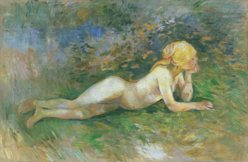 Картинка reclining+nude+shepherdess-berthe+marie+pauline+morisot рисованное berthe+morisot девочка косынка