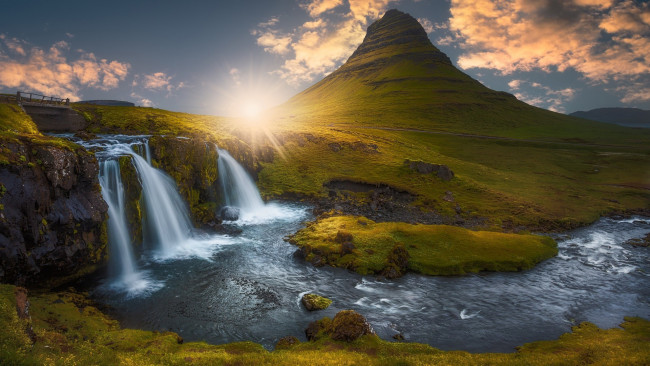 Обои картинки фото kirkjufellfoss, iceland, природа, водопады