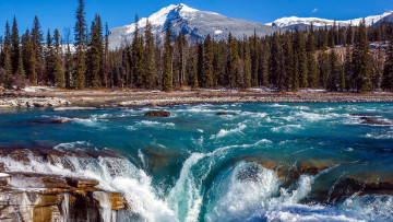 Картинка athabasca+falls jasper+np alberta природа водопады athabasca falls jasper np