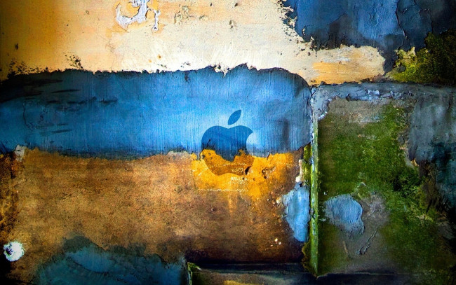Обои картинки фото компьютеры, apple, логотип, яблоко, стена
