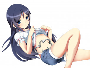Картинка аниме oreimo арт девушка брюнетка наручники взгляд белый фон aragaki ayase