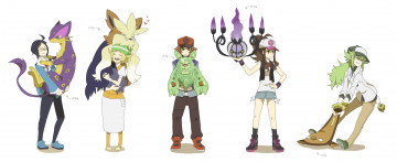 обоя аниме, pokemon, персонажи, белый, фон, арт, покемоны