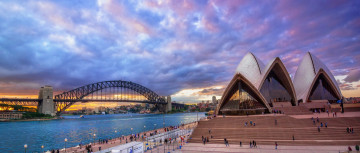 Картинка города сидней+ австралия люди облака закат небо фонари набережная город панорама мост