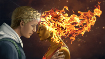 Картинка фэнтези люди мужчина огонь девушка