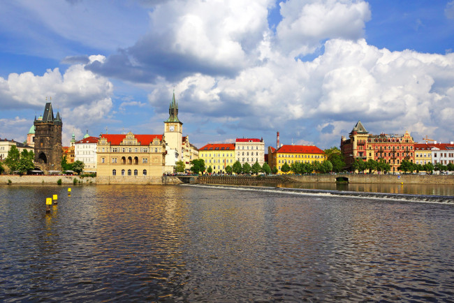 Обои картинки фото города, прага , Чехия, прага, дома, река, набережная
