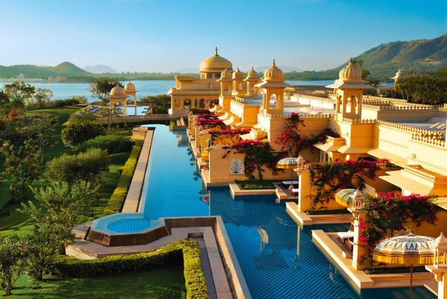 Обои картинки фото oberoi udaivilas udaipur индия, города, - пейзажи, гостиница, индия, бассейн, побережье