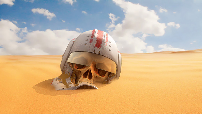 Обои картинки фото фэнтези, _star wars, пустыня, шлем, череп, star, wars, песок