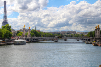 Картинка города париж+ франция башня река мост
