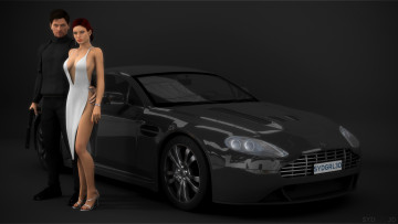 Картинка 3д+графика люди-авто мото+ people-+car+ +moto автомобиль парень фон взгляд девушка