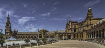 Картинка plaza+de+espana города севилья+ испания ночь площадь дворец
