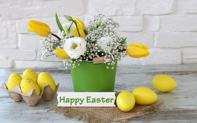 Обои картинки фото праздничные, пасха, easter, тюльпаны, tulips, букет, праздник, eggs, spring, happy, цветы