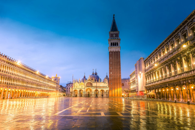 Обои картинки фото piazza san marco, города, венеция , италия, ночь, площадь, дворец