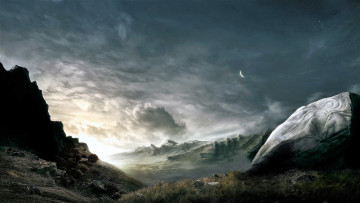 Картинка рисованное природа горы небо тучи