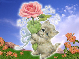 Картинка рисованные животные коты роза