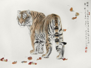 обоя рисованные, животные, тигры