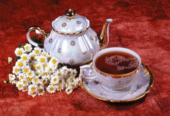 Картинка еда напитки Чай чай заварник ромашки