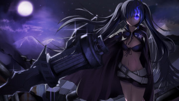 Картинка аниме black rock shooter синее пламя оружие ночь луна девушка