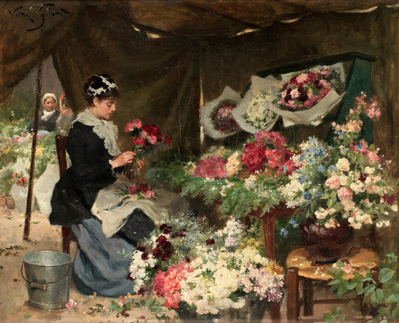 Обои картинки фото victor, gabriel, gilbert, the, flower, seller, рисованные, цветочница