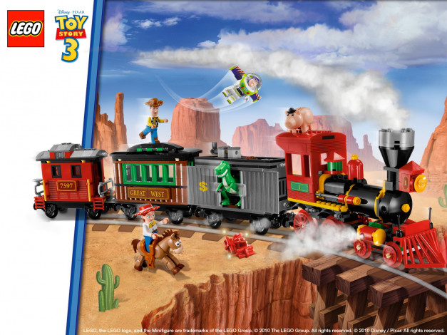 Обои картинки фото бренды, lego, поезд, поросенок, дракон
