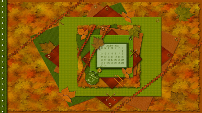 Обои картинки фото календари, рисованные, векторная, графика, октябрь, листья