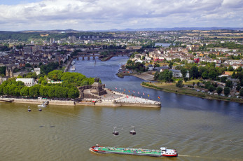 Картинка кобленц германия города панорамы мосты дома корабли река